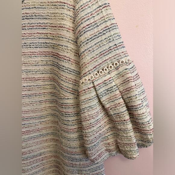 LOFT Balloon Sleeve Striped Colorful Boucle Tweet Shift Dress Small - Picture 7 of 9